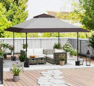 English Elm Large Vented Two-tier Patio Gazebo with Mesh Netting Steel Frame Backyard Shelter T3971P427080