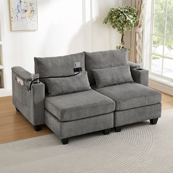 English Elm Convertible Chaise Lounge Sofa Bed With Usb Ports, Cup Holders & Storage - Stylish Grey Sleeper Sofa N719S002020E
