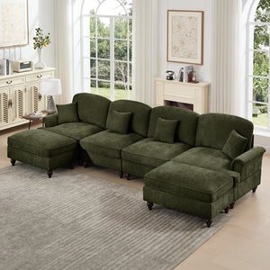 English Elm Classic U Shape 4 Seater Modular Sectional Sofa – Elegant Chenille With Removable Skirts & Ottomans W3041S00273