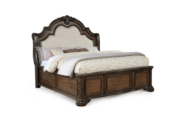 English Elm 1pc Tufted PU Upholstered Headboard with Nailhead Trim Kingly High-Back Panel Bed for Luxurious Bedrooms Brown,Coffee 88.25 L x 62.5 W x 12.25 H B2741S00503