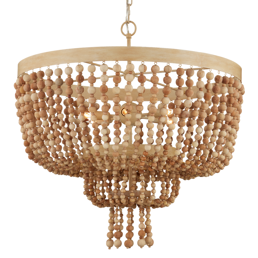 Sabia Chandelier - Bohemian Wood Bead Lighting Fixture with Coco Cream Finish for Elegant Spaces