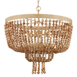 Sabia Chandelier - Bohemian Wood Bead Lighting Fixture with Coco Cream Finish for Elegant Spaces