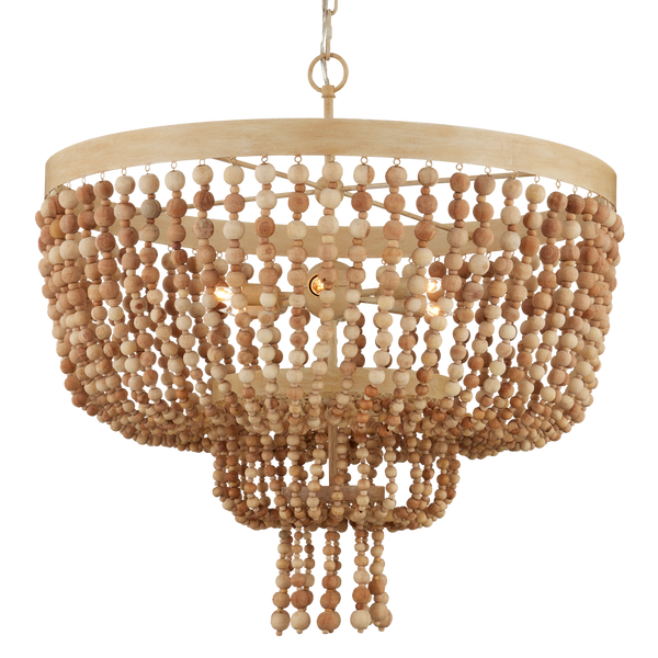 Sabia Chandelier - Bohemian Wood Bead Lighting Fixture with Coco Cream Finish for Elegant Spaces