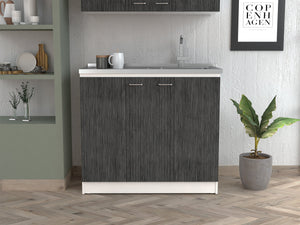 English Elm Oklahoma Utility Sink Cabinet With Stainless Steel Countertop & Double Doors For Effortless Storage B128S00140