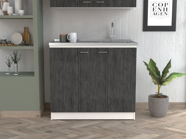 English Elm Oklahoma Utility Sink Cabinet With Stainless Steel Countertop & Double Doors For Effortless Storage B128S00140