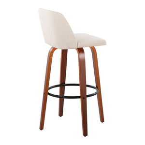 English Elm Toriano 30" Mid-Century Barstool Set Of 2 – Swivel Walnut Wood Legs & Cream Fabric Upholstery Comfort B202S00682-GIGA