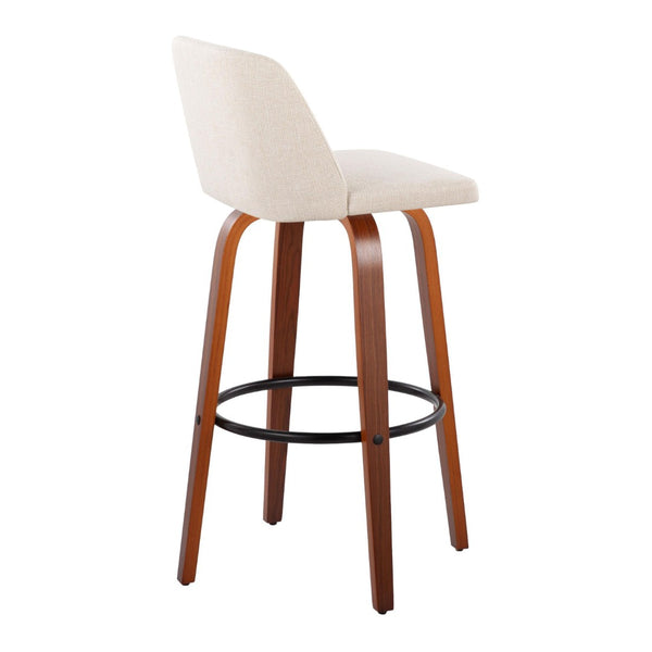 English Elm Toriano 30" Mid-Century Barstool Set Of 2 – Swivel Walnut Wood Legs & Cream Fabric Upholstery Comfort B202S00682-GIGA