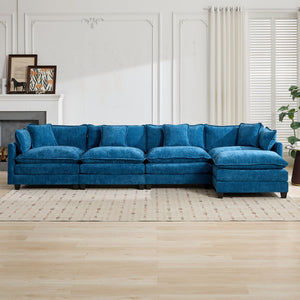 English Elm Cloud Sofa 4 Seats - Modern Modular Sectional Couch In Elegant Blue Chenille For Ultimate Comfort & Style W1143S00049