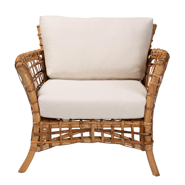 English Elm Modern Openwork Rattan Accent Chair Bohemian Lounge Seat with Curved Back B2750P467694