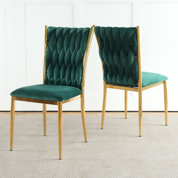 English Elm Modern Velvet Upholstered Dining Chairs with Gold Metal Legs Elegant Set of Two Green W210P309921