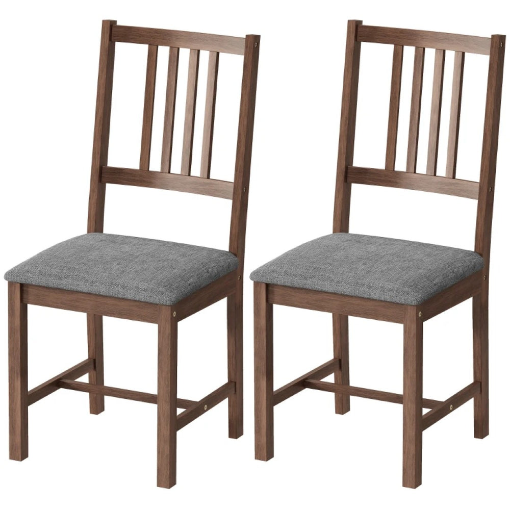 English Elm Stylish Mid-century Rubberwood Dining Chairs Set of 2 with Linen Seat and Slat Back T3971P476529