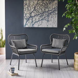 English Elm Christopher Knight Home® - SOUTHPORT Woven Rope Club Chair with Steel Frame, Water‑Resistant Cushions & Bohemian Outdoor Style Dark Gray 62329.00CGRY