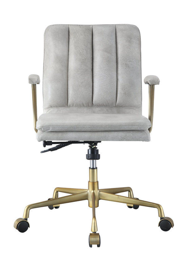 English Elm Damir Vintage White Top Grain Leather Office Chair - Tufted Bentwood Back, Swivel Lift, Casters B2726P256255