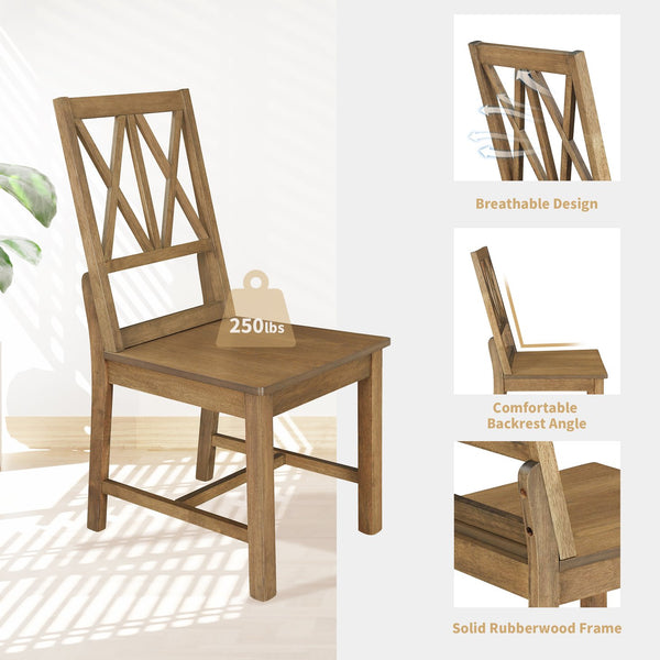 English Elm TOPMAX Rustic 5-Piece Extendable Round Dining Set with Trestle Base and Cross Back Chairs, Versatile Elegance Brown SP000042AAD