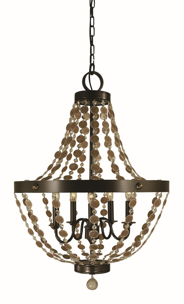 Framburg 5-light Stunning Dining Chandelier With Mica And Crystal Strands For Warm Inviting Ambiance Mahogany Bronze Metal 4485 Mb