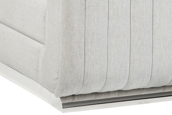 Sunpan Hylan Elegant Platform Bed with Channel Tufted Headboard & Polished Stainless Steel Frame Queen