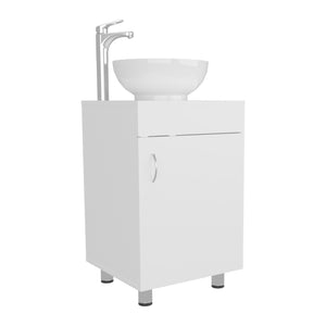 English Elm Bathroom Sleek Single-Door Vanity with Integrated Sink — Modern Minimalist Engineered Wood Storage, Durable & Eco-Friendly White 28.35 L x 22.44 W x 11.42 H B097P296877