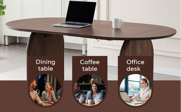 English Elm Wooden Modern Oval Dining Table - Stylish Double-Column Design For Family Gatherings & Work Spaces W3590P355169-GIGA