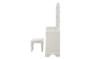 English Elm Traditional Creamy White Vanity Set with Stool, Tri-Fold Mirror, USB Port, Silver Accents, 72"W elegante B2741S00675