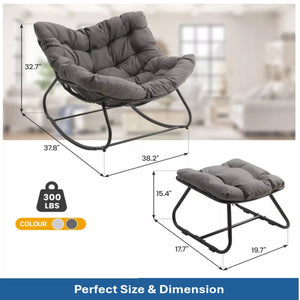 English Elm Dark Wicker Egg Rocking Chair with Ottoman Outdoor Pe Woven Patio Lounge Set Gray B082P455170
