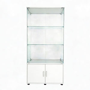 English Elm Double-door Glass Display Cabinet with Led Lighting Four Shelf Living Room Storage White W3155S00024