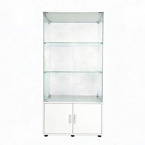 English Elm Double-door Glass Display Cabinet with Led Lighting Four Shelf Living Room Storage White W3155S00024