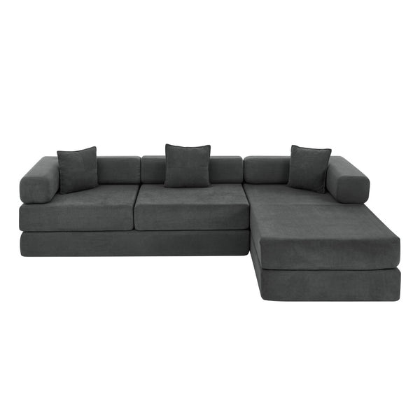 English Elm 108'' Modular Cloud Sectional Corduroy Couch with Fold Flat Backrest for Living Rooms Grey W1117S00292