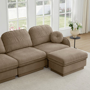 English Elm Chenille Cloud Modular Loveseat with Deep Foam Cushions Quilted Back and Ottoman Light Coffee W714S01757