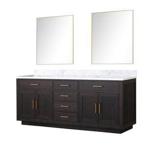 English Elm Black Oak Double Bath Vanity Set With Carrara Marble Top & Frameless Mirrors For Modern Bathrooms B2731S02143