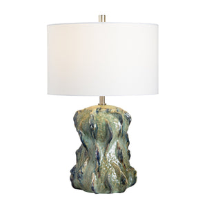Crestview Collection Ceramic Table Lamp With Sculptural Design, Multi-tonal Glaze & White Linen Drum Shade - 150w   Cvap3235