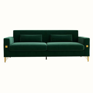 English Elm FX-P18-RG2(SOFA) Emerald Green Velvet Sofa with Gold Legs, Plush Removable Cushions & Modern Flair W57664704