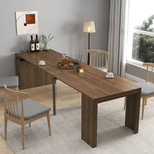 English Elm Modern Extendable Dining Table with Built-In Outlet, USB Ports & Storage, Space-Saving Console to 118" Walnut W331S00191