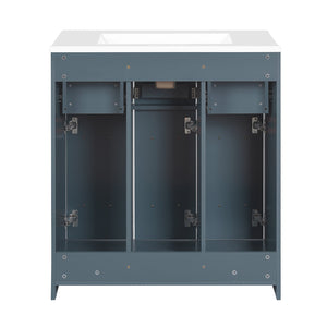 English Elm 30inch Bathroom Vanity with Undermount Sink, Tip-Out Tray, Soft-Close Doors, Spacious Drawers & Handles Blue N710P331580C