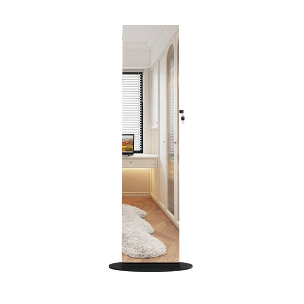 English Elm 360°swivel Jewelry Armoire with Lighted Interior Full Length Mirror Lockable White Black W3406P411299
