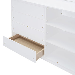 English Elm Full Over Bunk Bed with Four Drawers Three Shelves Pine and Mdf Kids Frame White LT000267AAK-1