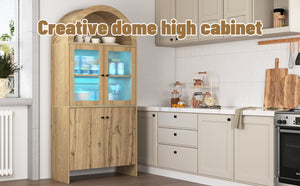 English Elm Natural Wood Grain Mdf Dome Cabinet with Led Lighting for Snack and Beverage Storage W3226P279091