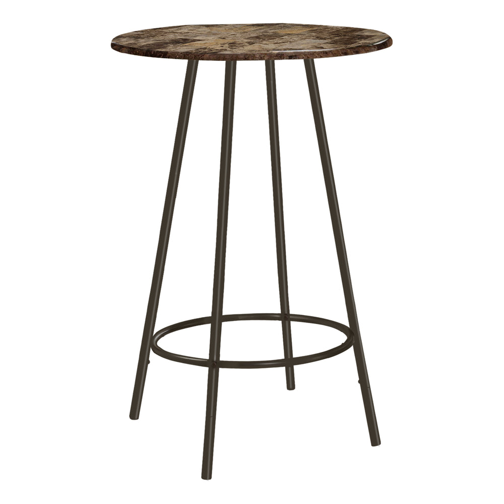 English Elm Home Bar Table – Contemporary 30" Round Pub Table In Brown Marble & Metal For Small Spaces, Easy Assembly B2710P219004