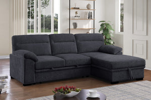 English Elm Kipling Chenille Sleeper Sectional with Storage Chaise and Usb Console Charging Dark Gray B061S00951
