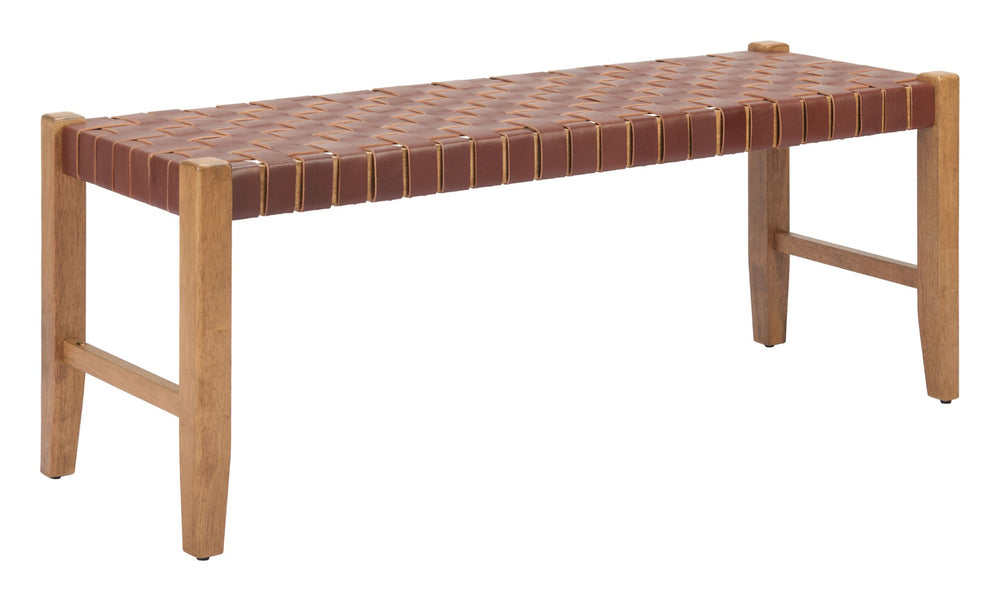 Bandani Bench Brown - Modern Leather & Rubberwood Seating for Stylish Hospitality Spaces