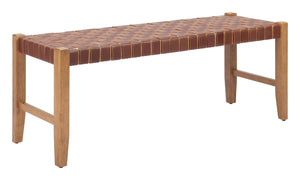 Bandani Bench Brown - Modern Leather & Rubberwood Seating for Stylish Hospitality Spaces