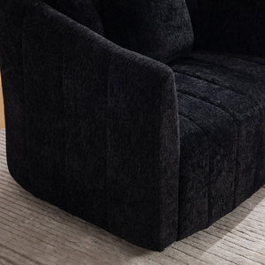 English Elm 39"w Swivel Barrel Club Chair with Channel Tufted Chenille and Round Storage Ottoman Set Black W3118S00050