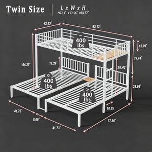 English Elm Triple Bunk Bed Steel Frame Sleeps Three Kids with Noise Reduced Powder Coated Design W3752S00002