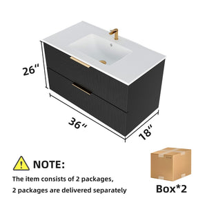English Elm 090 Floating Bathroom Vanity Cabinet Matte Wall Mounted Soft Close Drawers Modern Black W3520P345975