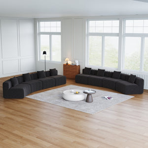 English Elm Four Curved Chenille Modular Sectional Sofa with Piano Key Seating and Eight Pillows Black W834S00588