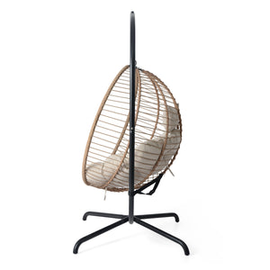 English Elm Christopher Knight Home® - Sora Beige-Brown Wicker Hanging Chair with Stand — Durable PE Rattan, Iron Frame, Plush Fade-Resist Cushion N775P225487B