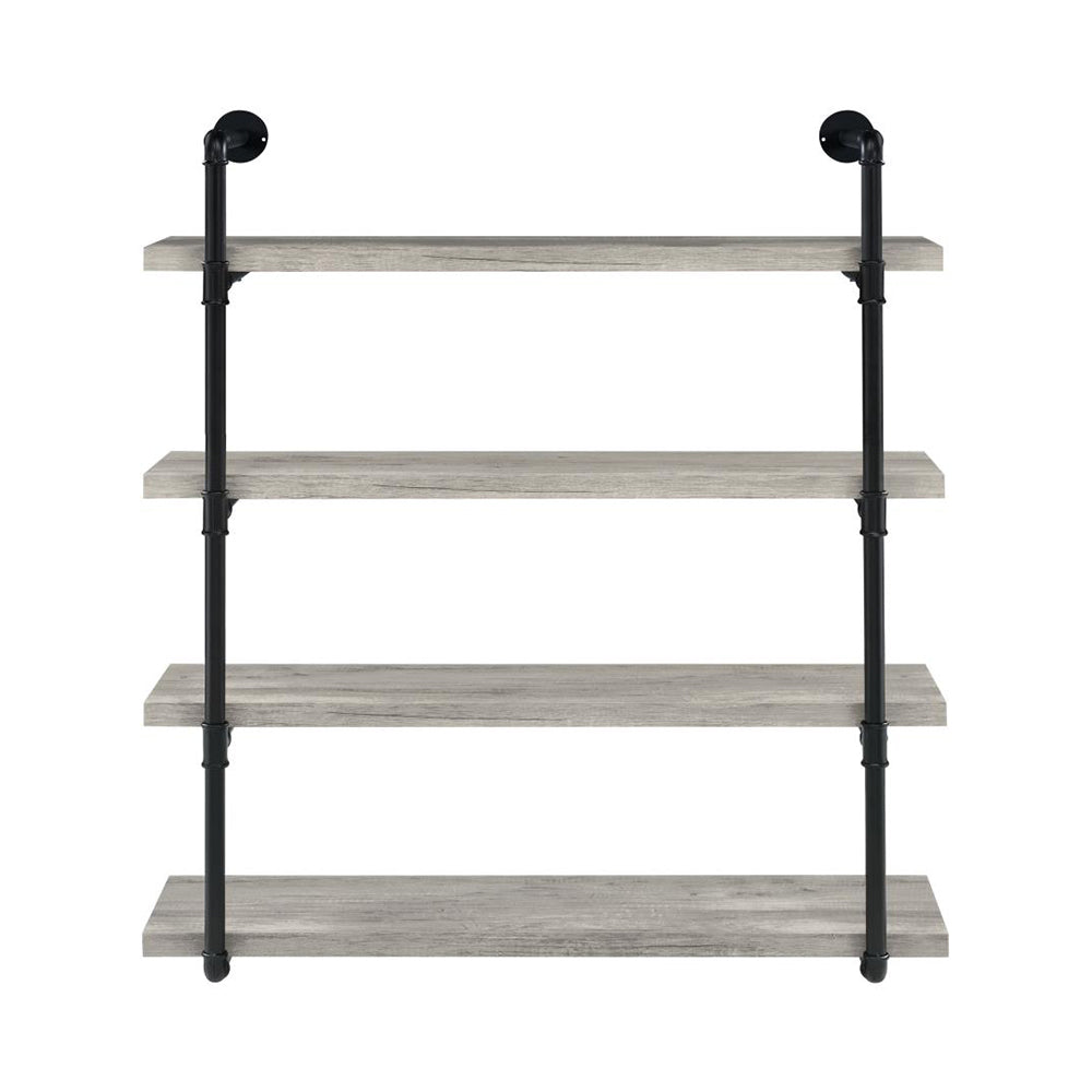 English Elm 39-inch Industrial Wall Bookshelf with 4 Open Shelves, Grey Driftwood Pipe Frame Accent, Stylish Storage B016P381016