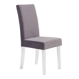 English Elm Quinara Plush Velvet Dining Chair with Clear Acrylic Legs, Set of 2 — Modern Comfortable Seating Gray B2736P354331