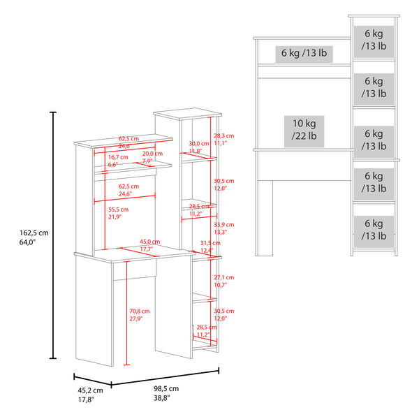English Elm Versalles Modern Writing Desk with Hutch and 5-Shelf Side Bookcase, Multi Finish for Small Spaces B070P391787