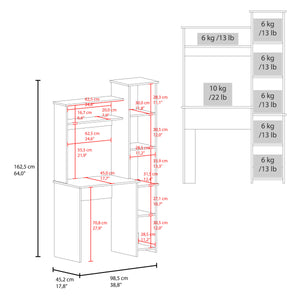 English Elm Versalles Modern Writing Desk with Hutch & 5-Shelf Side Bookcase, Compact Natural Oak Blue Finish B070P378356
