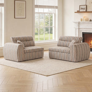 English Elm Chenille Stripe Velvet Sofa Three Seat Minimalist Upholstered Couch for Living Room Brown White W5532S00012